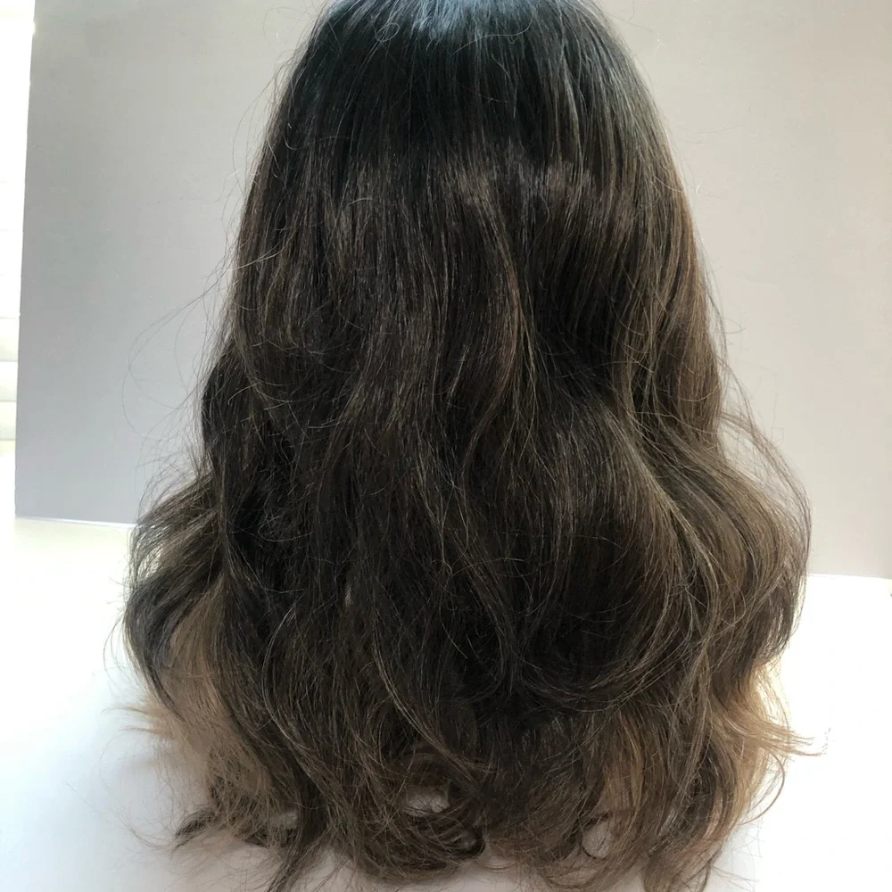 Honey Ash Brown & Dark Brown WAVY Middle Part Lace 24 Inches Synthetic Wig